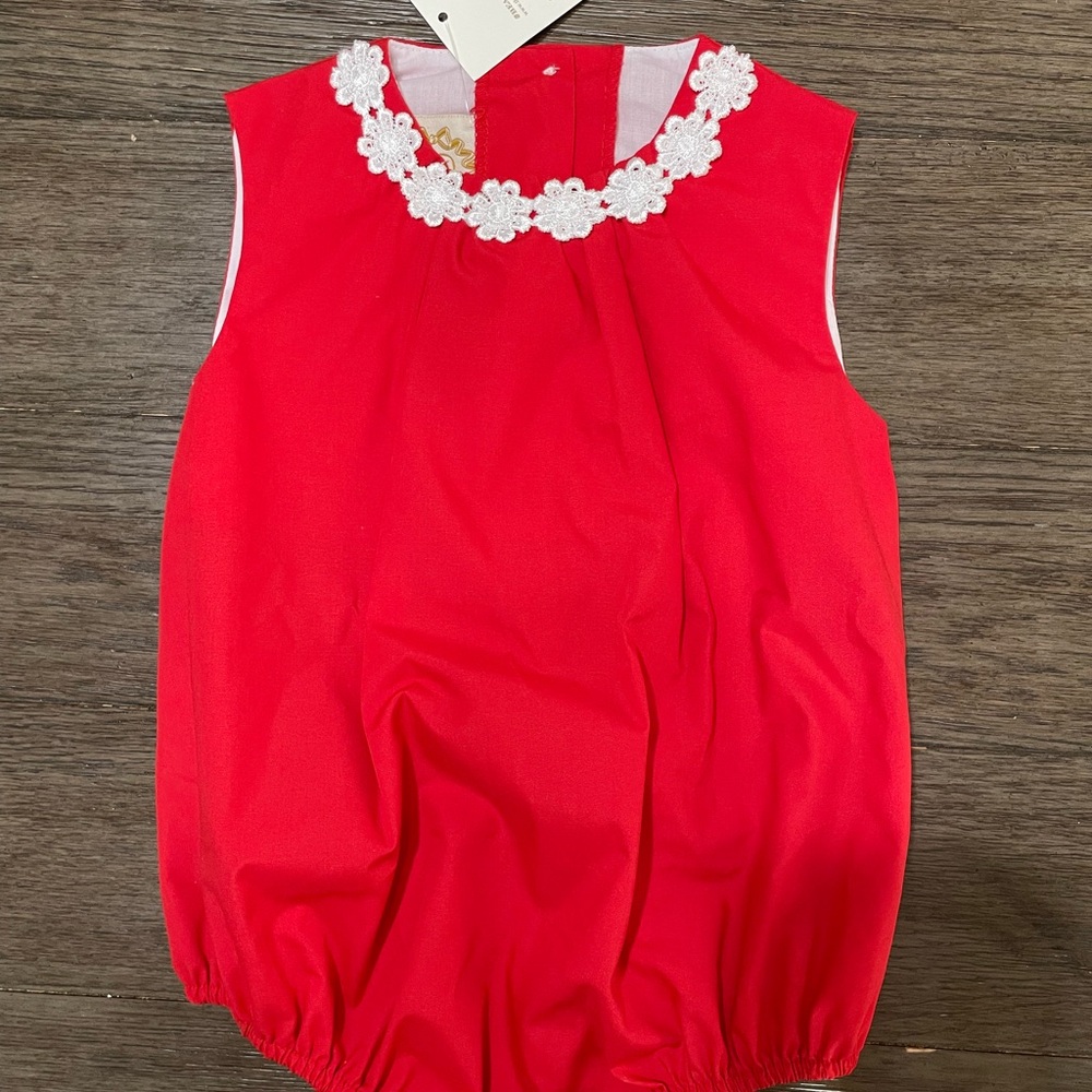 TBBC Red Sleeveless Baby Romper with Floral Collar